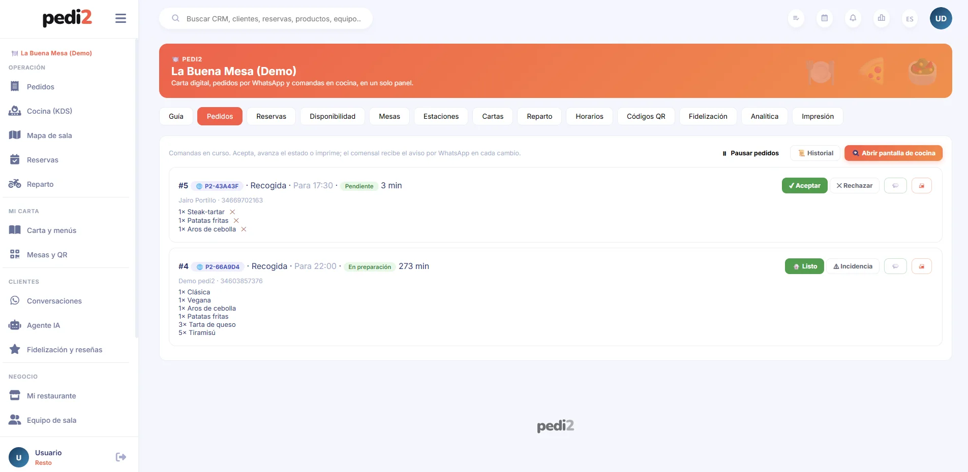 Eliges cómo te llega el pedido y cómo se cierra: por WhatsApp, por la web o mixto.